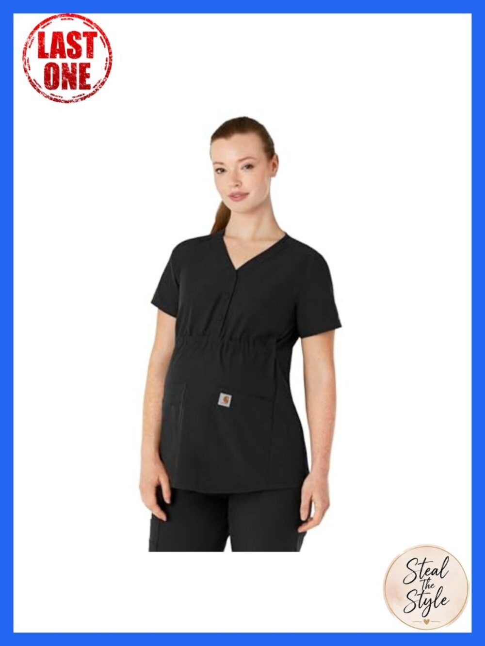 Henley Maternity Scrub Top Recycled Polyester Blend 4 Pocket Adjustable